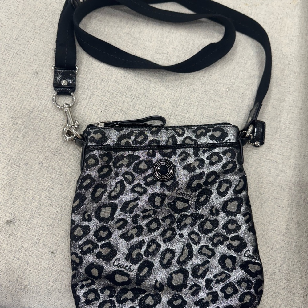 Coach Black and Gray Crossbody Bag with Leopard Print